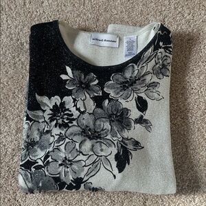 Alfred Dunner Black and Cream Floral Sweater